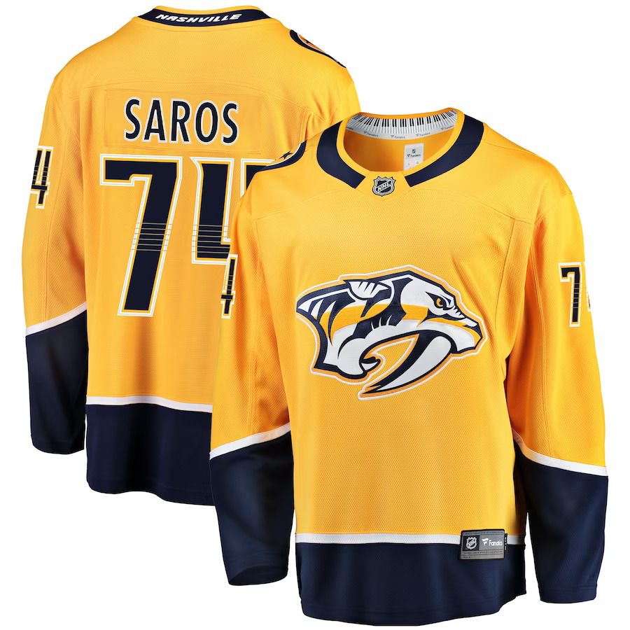 Men Nashville Predators #74 Juuse Saros Fanatics Branded Gold Breakaway Player NHL Jersey-0